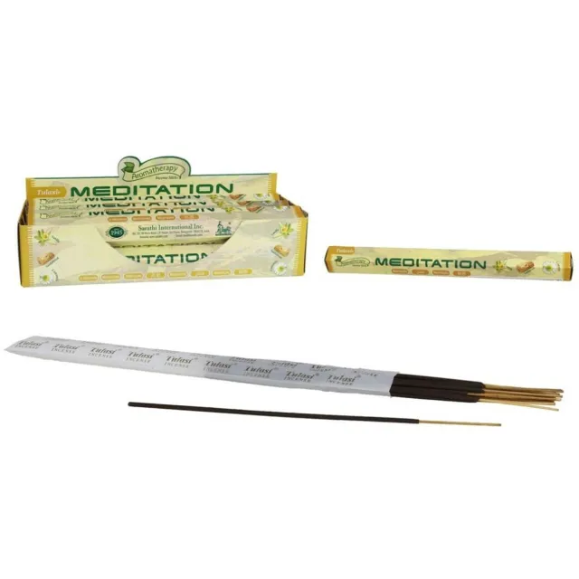 Tulasi Wierook sticks in huisgeur Meditation - 20x sticks van 22 cm - Ontspannend - 24 grams - Ontspannend - Kalmerend - stokjes Donkerbruin