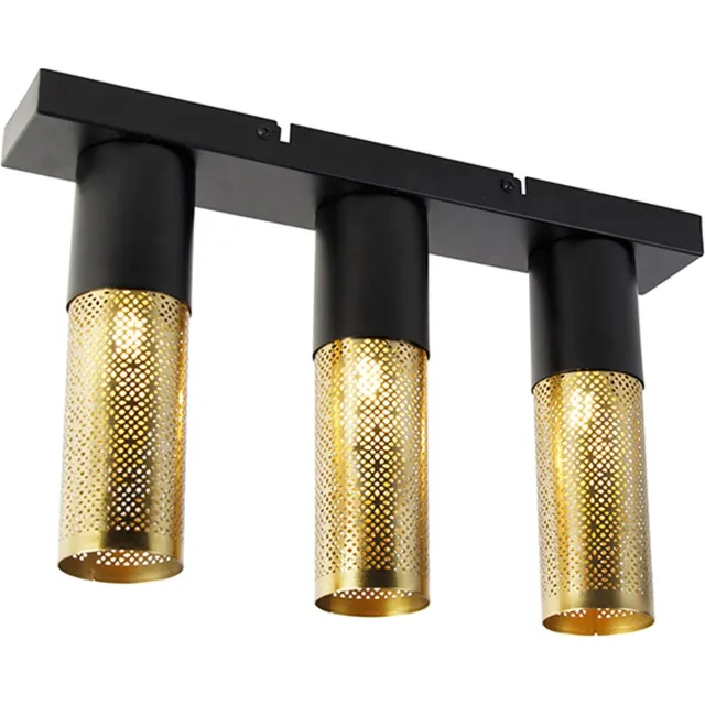 QAZQA raspi - Industriele Plafondlamp - 3 lichts - L 49 cm - Zwart Goud - Industrieel - Woonkamer | Slaapkamer | Keuken Zwart Goud 3