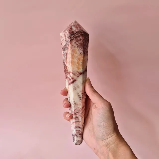 Moonlight Gemstones Edelsteen Pork Stone Scepter – Edelsteen Wand (15-18cm hoog) Meerkleurig