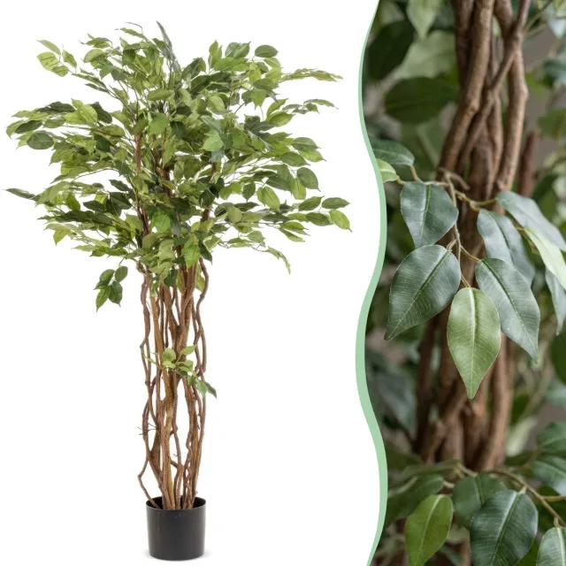 Green Boutiq kunstplant - Ficus liana - Vioolbladplant - 140cm Bruin