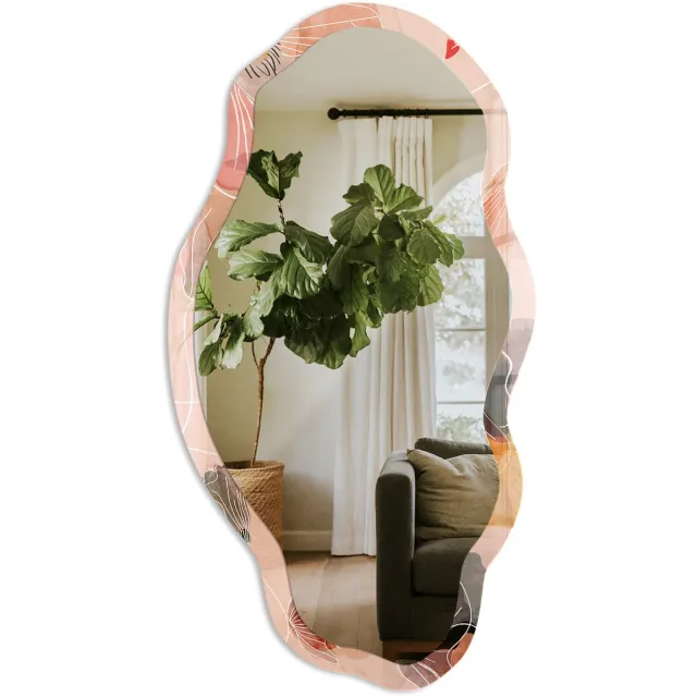 TULUP Plantaardige Elegantie Spiegel - Roze Rechthoekige Spiegel Met Modern Design - Organische Spiegel - Slaapkamer, Woonkamer, Kantoor - Aquarel - 45x90 cm - Totale afmeting 52x97 cm Plant Elegance, Roze