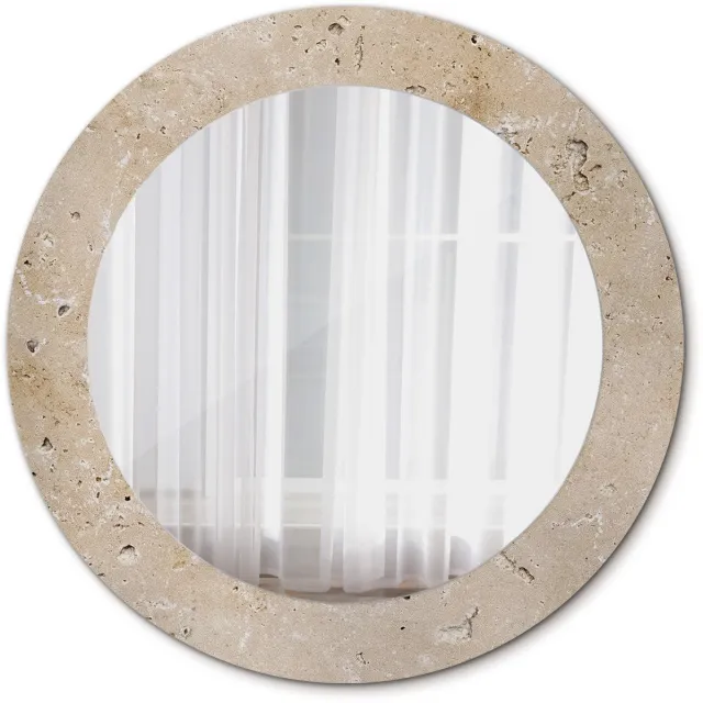TULUP Spiegel - Ronde Spiegel - Spiegel op gehard Glas - Steenimitatie - Diameter: 60 cm - Decoratieve spiegel met patroon - Slaapkamerspiegel - Badkamerspiegel - Gang - Kleedkamer - Beige - Scandinavisch Design - Visagiespiegel - Top Kwaliteit Beige Steenimitatie