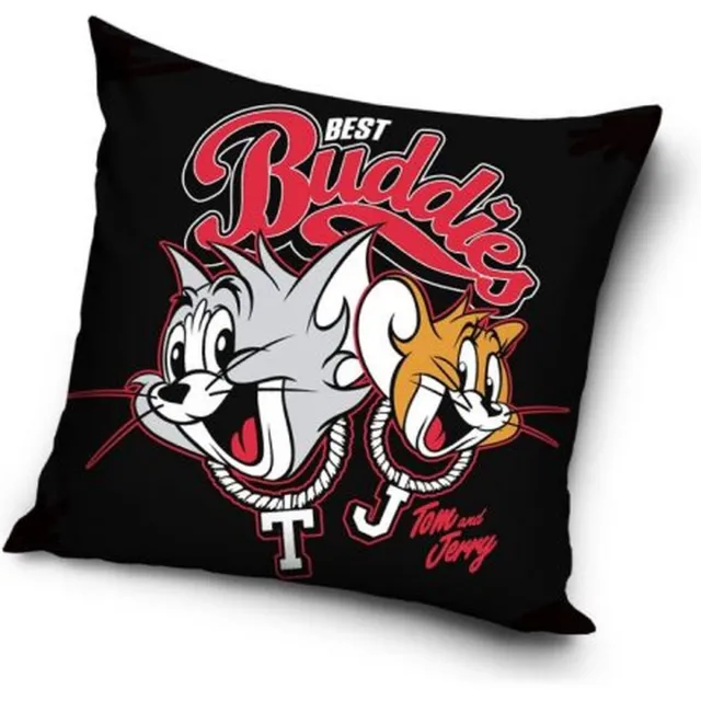 Carbotex Tom & Jerrry - Sierkussen Kussen 40 x 40 cm inclusief vulling zwart rood grijs bruin