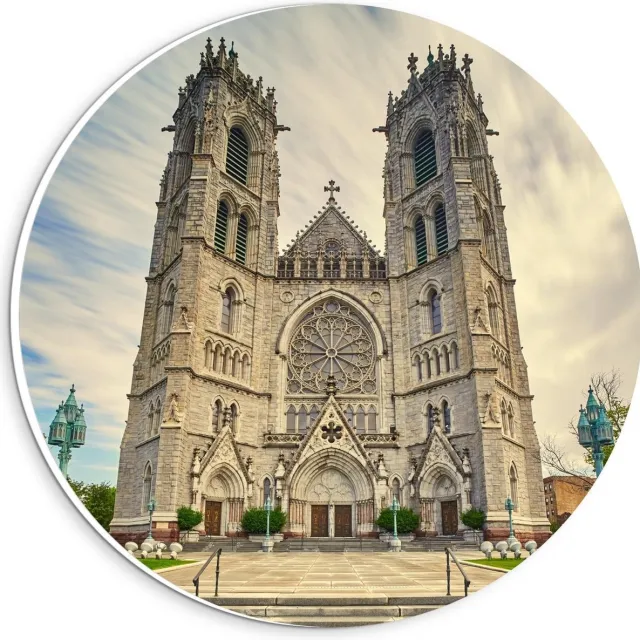 KuijsFotoprint Forex Wandcirkel - Cathedral Basilica of the Sacred Heart - New Jersey - 20x20cm Foto op Wandcirkel (met ophangsysteem) Blauw