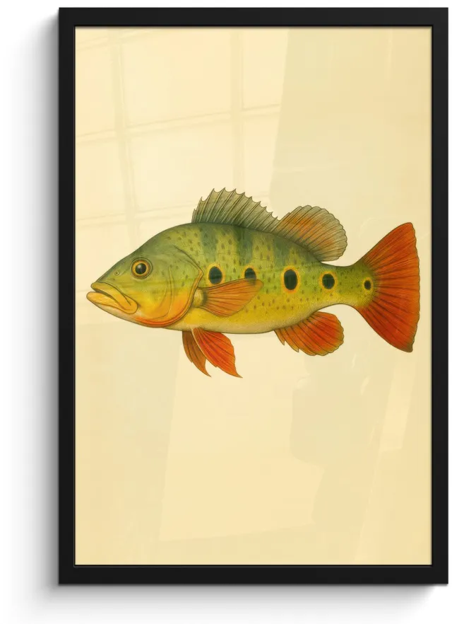 FrameYourWall Poster in lijst - Fotolijst 40x60 cm - Posters - Schubben - Vis - Groen - Illustratie - Posterlijst zwart - Decoratie - Wanddecoratie woonkamer - Muurdecoratie slaapkamer