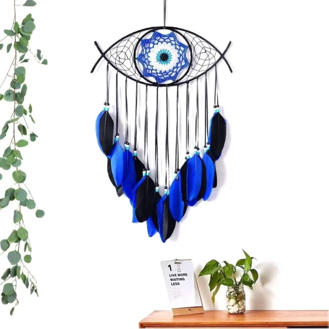 longziming Dreamcatcher - Dromenvanger - Wanddecoratie - Slechte Dromen Vangen - Positieve Energie Brengen - Macramé En Veren - Handgemaakt Met Kralen - Mystieke Sfeer Creëren - 1 Stuk Zwart