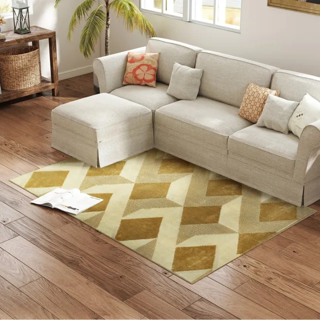 ECTEATOY Vloerkleed - Carpet - Laagpolig Tapijt 170x120 cm - Wasbaar - Geometrisch Ruitpatroon voor Woonkamer en Slaapkamer - Bruin