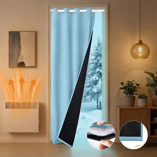 MUPOO 2x Waterdicht Winddicht Deurgordijn - Thermisch Isolerend 405gsm - Verduisterend - Warmte & Koudwerend - Oogjes & Stangzak - Gewatteerd - voor Lakeside Cottages, Balkon, Thuis, Pergola(Blauw, B132xH203cm)