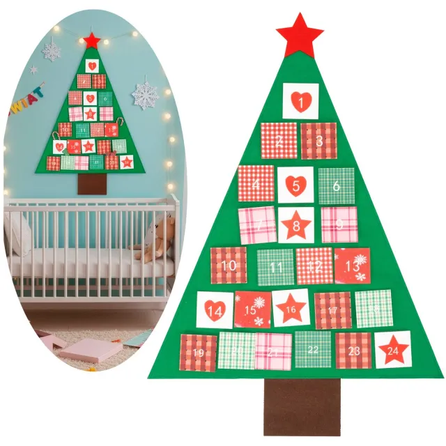 springos Adventskalender | 24 lades | Vilt | Kerstboom veelkleurig