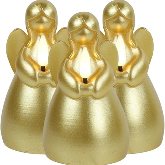 Countryfield LED kaars engel - 3x - goud - H14,5 cm - wax kaars op batterijen - kaarsen - kerst thema - kerstkaarsen