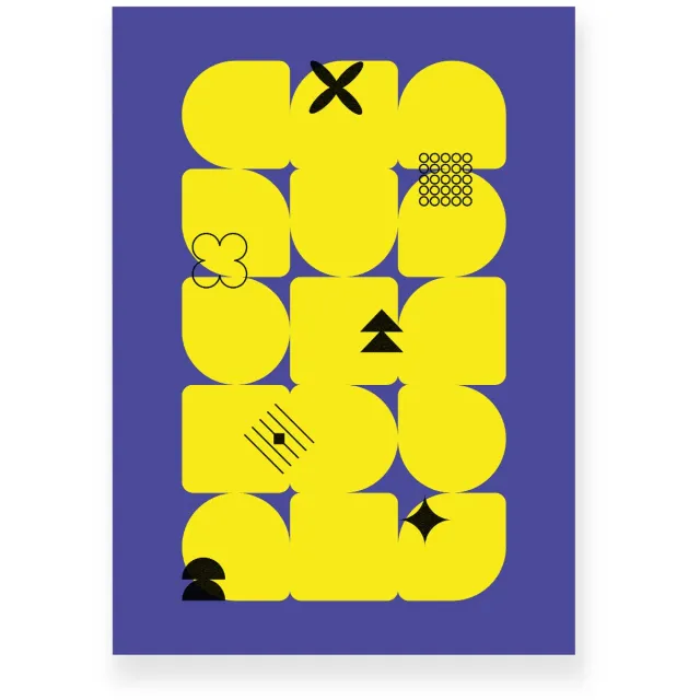 Yisual Poster 30x40 cm - Geometrische Vormen - Abstracte Symbolen - Geel - Blauw - Minimalistisch - Grafisch - Muurdecoratie - Wanddecoratie
