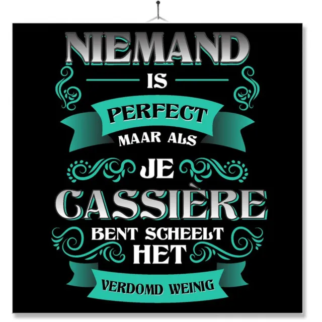 MC Living Tegel Met Opdruk | Kado | Cadeau | Niemand Is Perfect | Beroep | Cassiere Multi-Color