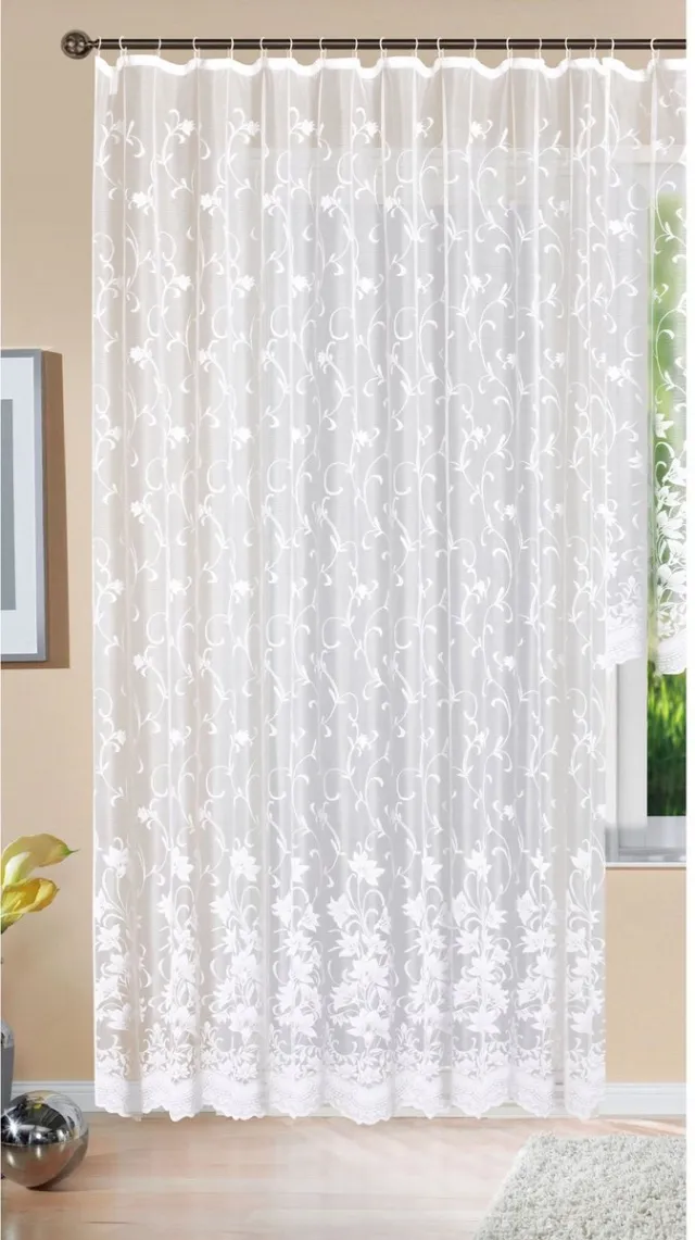 Ibenzoa Transparant Jacquard Voile Gordijn met Bloemenpatroon voor Woonkamer wit