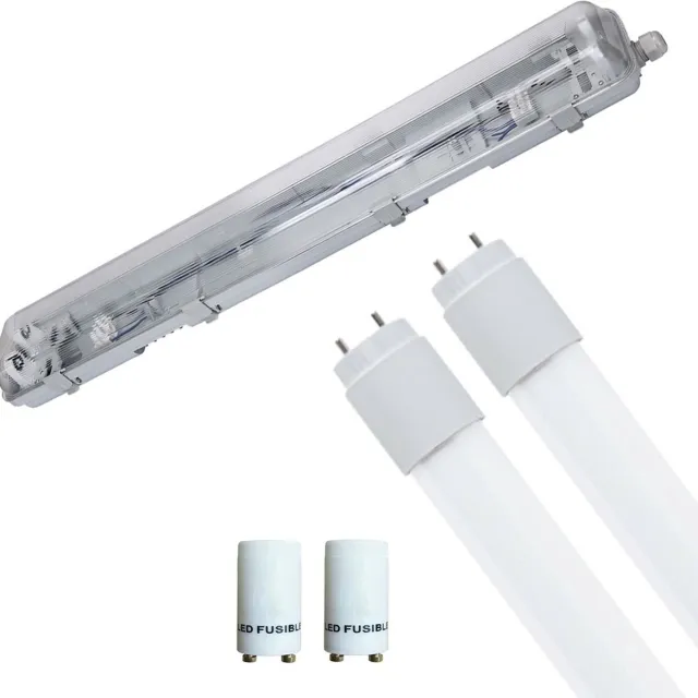 Velvalux LED Waterdichte TL Armatuur met T8 Buizen - Velvalux Strela - 60cm - Dubbel - Koppelbaar - Waterdicht IP65 - 16W - Helder/Koud Wit 6400K