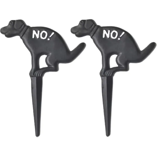 Bellatio Decorations Hondenbordje op steker - 2x - zwart - niet poepen - gietijzer - 27 cm - hondenpoep gazon bordje