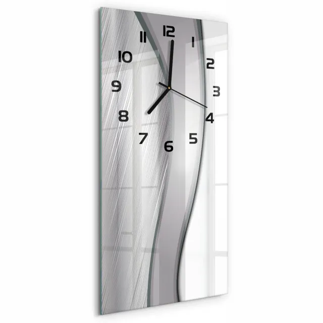 TULUP Wandklok - Metaalabstractie Decoratieve Glazen Klok - 30x60 cm - Zilver Glazen Wandklok Design - Zwarte handen - Rechthoekige Klok - Glazen Klok Met Print - Wandklok Glas Met Motief