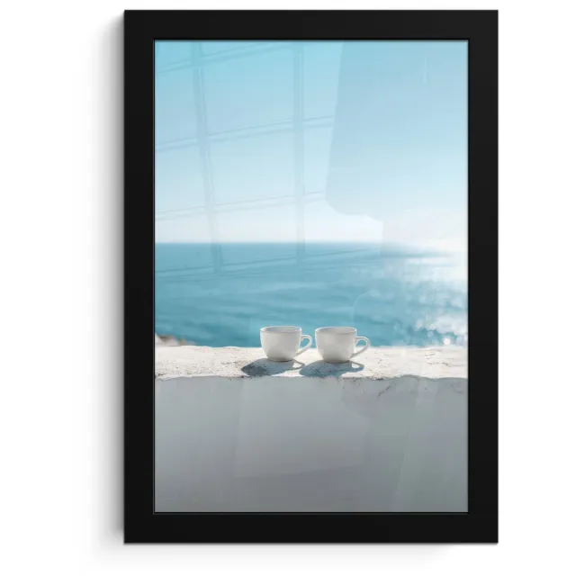 FrameYourWall Poster in lijst - Fotolijst 20x30 cm - Posters - Zee - Koffiekopjes - Zomers - Posterlijst zwart - Decoratie - Wanddecoratie woonkamer - Muurdecoratie slaapkamer