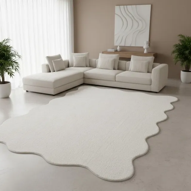 TapisTrend Harig tapijt Crème 140x200 cm Effen vloerkleed met golvend patroon en een zachte pool van 19 mm, geschikt voor de woonkamer, slaapkamer en ontspanningsruimte Beige