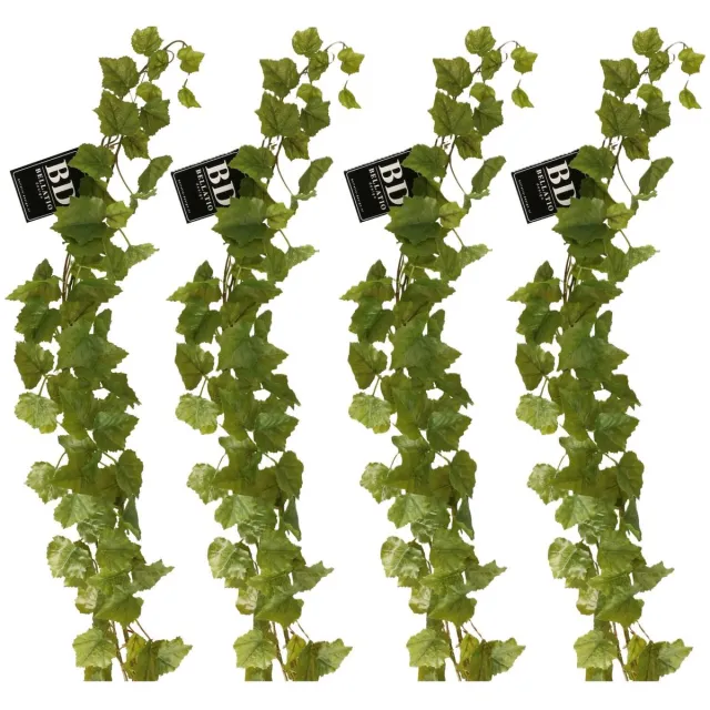 Bellatio Design kunstplant/hangplant slinger - 4x - Druivenblad/Vitaceae - groen - 180 cm lang - planten guirlandes Multi