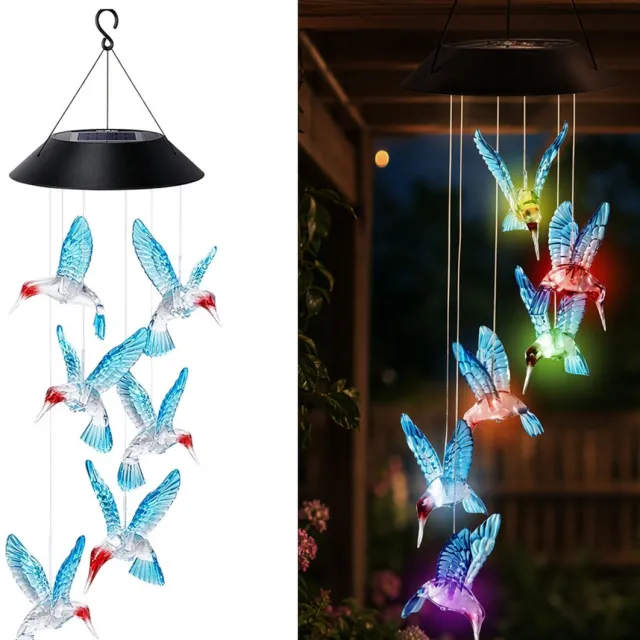 TENZHVXI Windgong - LED Solar Kolibrie Windgong - TENZHVXI® - Solarlamp - Waterdicht - Kleurverloop - Voor huisdecoratie, tuin, terras, erf en veranda - Blauw