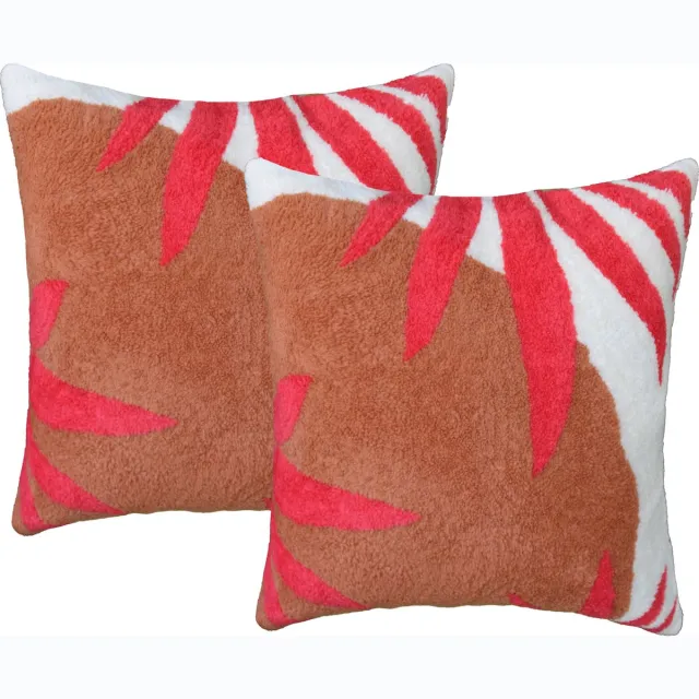 Urbane Hide Set van 2 kussenhoes 45x45 cm | Kussens woonkamer | kussensloop | sierkussens | cushion cover | katoen | Full bookley embroidery bruin