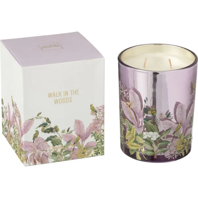 J-Line geurkaars Walk In The Woods - Mimosa & Rose - glas - roze - large - 55U Multi