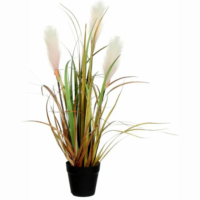 Mica Decorations Groen/bruine riet gras/pluimgras kunstplant 53 cm Siergras in zwarte plastic pot - Kunstplanten/nepplanten