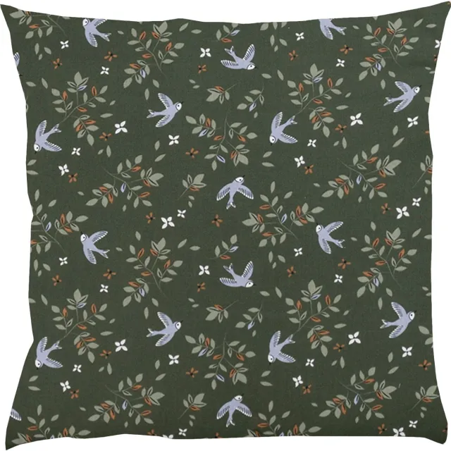 BINK Bedding Sierkussen Merel 50 x 50 cm - inclusief vulling - groen - zachtgroen - jade - lila - caramel - vogel - bloemen - kussen groen, jade, wit, lila, camel