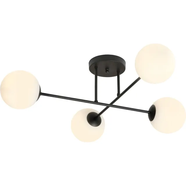 Emibig Medium zwarte plafondlamp met melkglas bollen 4x E14 - Perfecte verlichting voor elke ruimte Zwartachtig
