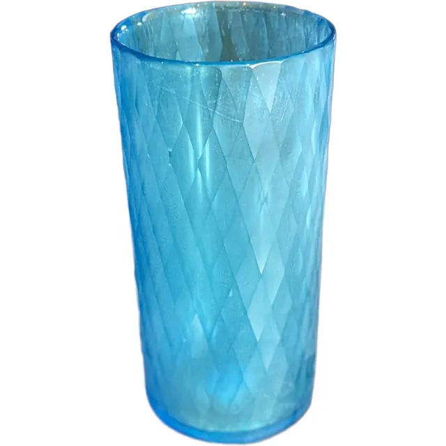 VXhome Asprey - Glazen Vaas - Facetglas - Ocean Blue - Grote Bloemenvaas - Ø 15 x 30 cm
