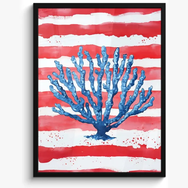 FrameYourWall Poster in lijst - Fotolijst 60x80 cm - Posters - Koraal - Verfstructuur - Rood - Blauw - Posterlijst zwart - Decoratie - Wanddecoratie woonkamer - Muurdecoratie slaapkamer Koraal - Strepen
