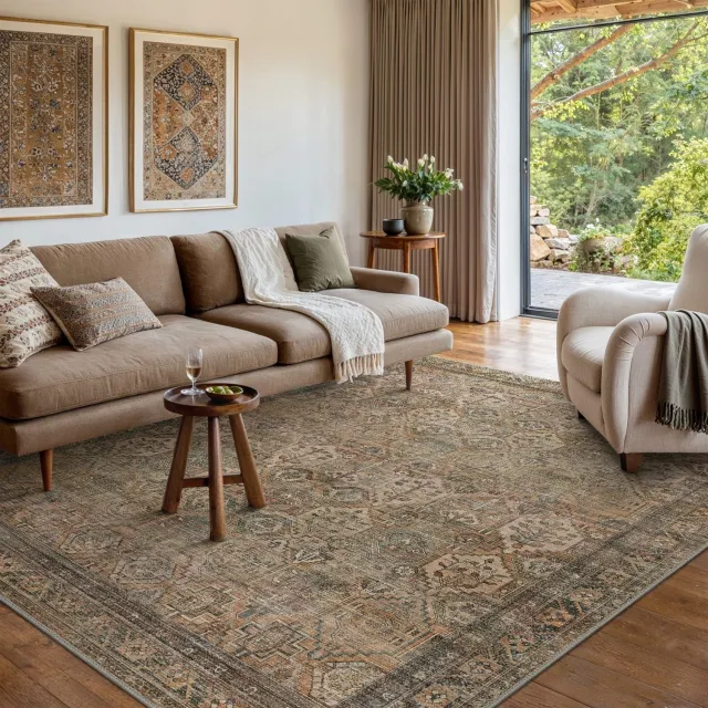 GENIMO Tapijt -Woonkamertapijt met vintage Boho-design-Antislip en geschikt voor vloerverwarming-Machinewasbaar vloerkleed voor woonkamer en eetkamer-Groen