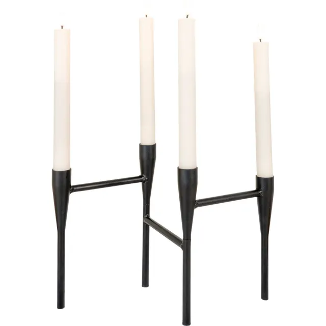 QUVIO Kandelaar voor 4 kaarsen – Zwarte kaarsenhouders – Kandelaars voor lange kaarsen – Kaarsenhouder voor dinerkaarsen – Decoratieve accessoires – Japandi – Metaal – Zwart