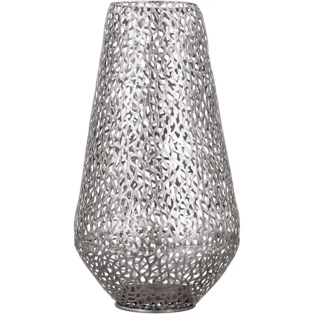 Gilde vloerlantaarn - Purley - metaal - antiek zilver - tafeldecoratie - hoogte 46 - Ø 25 cm