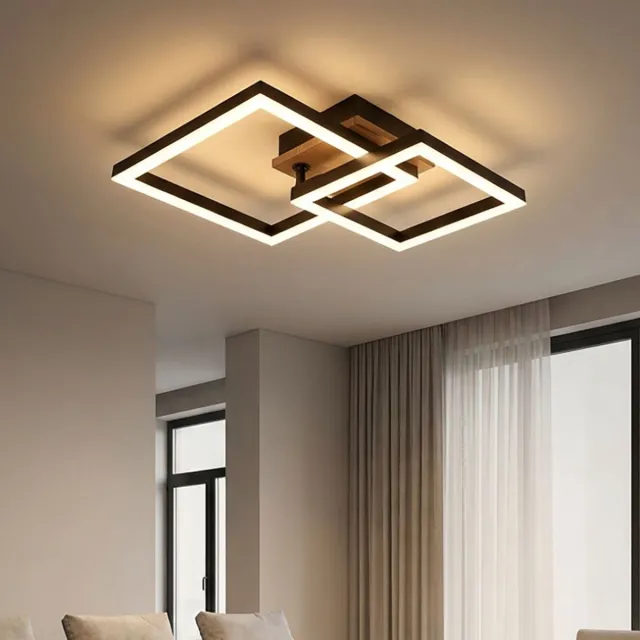 Globo Plafondlamp Houten lamp Eetkamerlamp, MDF hout look metaal zwart opaal, LED 15W 700Lm warm wit, LxBxH 42x31x8cm
