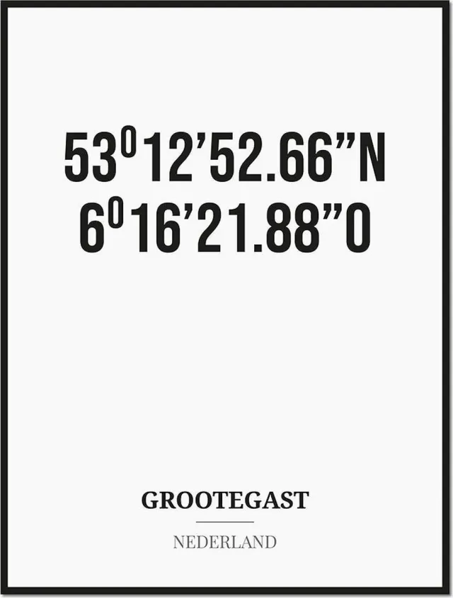 Studio216 Poster/kaart GROOTEGAST met coördinaten zwart, wit