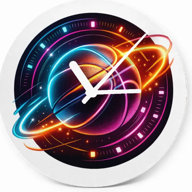 Mr Cadeautjes Glazen klok Ø 20 - design Neon sportenergie met een dynamisch object in het midden | cadeau Wit