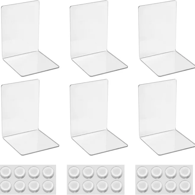Ibenzoa Transparante Acryl Boekensteunen Set van 6 met Antislip Stickers voor Bureau en Decoratie