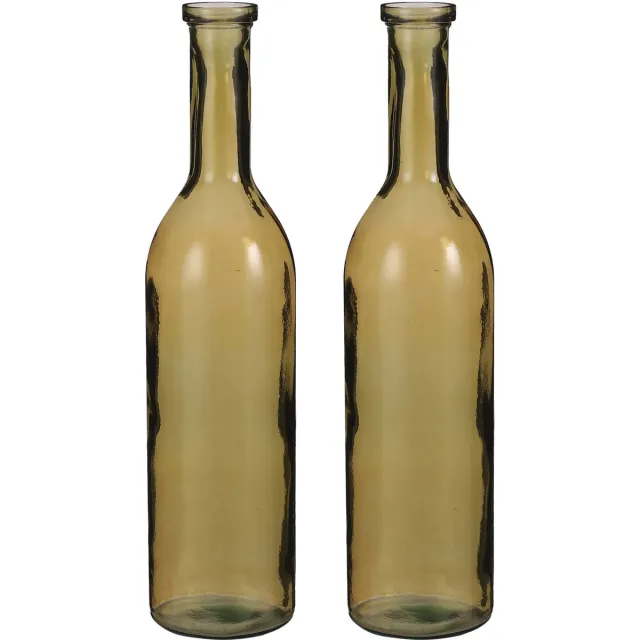 Mica Decorations Flesvaas groot - 2x stuks - Rioja - amber - eco glas - 18 x 75 cm Geel