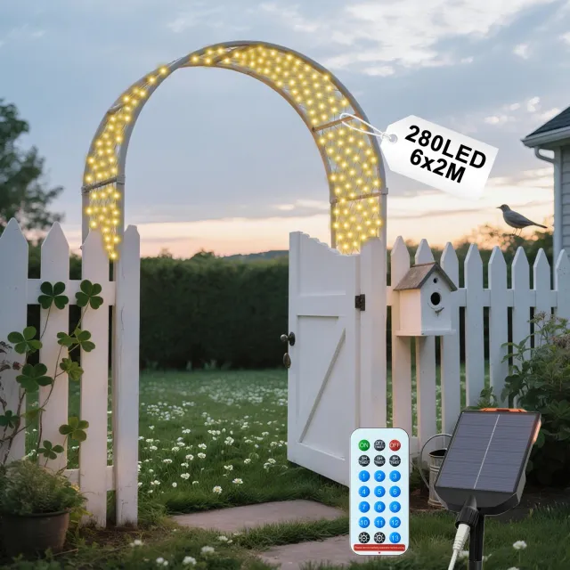 NAIZY Solar Lichtnet Buiten 6x2 m - 280 LED - 13 Lichtstanden - Afstandsbediening & Timer - IP44 - Warm Wit - NAIZY