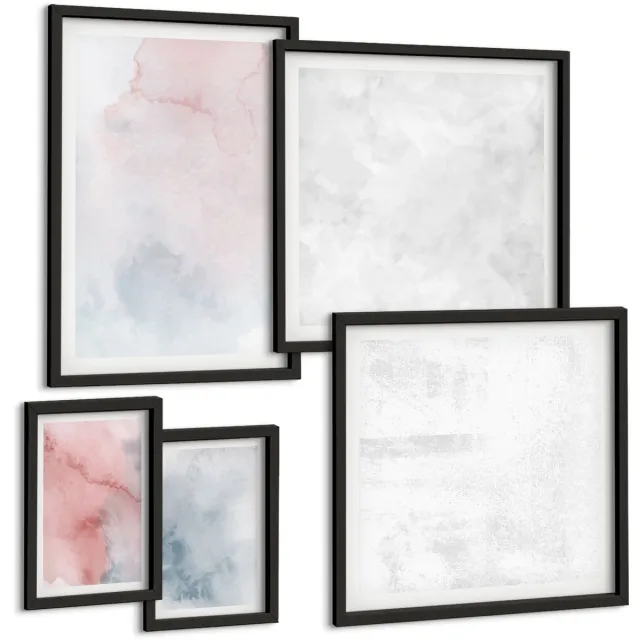 TULUP 4-Delige Schilderij Set - Pastelkleurige aquarelverf op canvas met kleurrijke texturen - 50 x 50 cm, 20 x 30 cm en 40 x 60 cm - Muurdecoratie - Wanddecoratie - Hal - Decoratieve Schilderijen Zwarte lijst