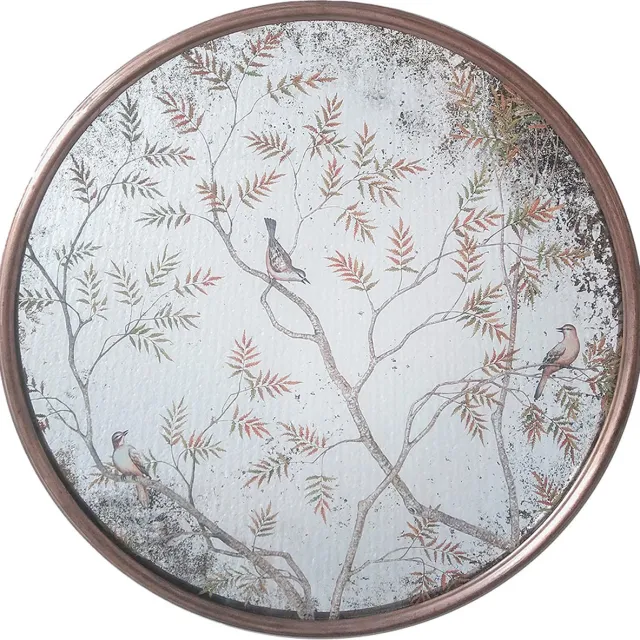 Clayre & Eef Spiegel Ø 61x3 cm Koperkleurig Glas Vogels op Takken