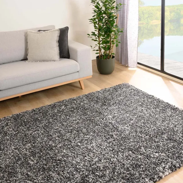 Tapeso Hoogpolig vloerkleed - Blend zwart/grijs 280x370