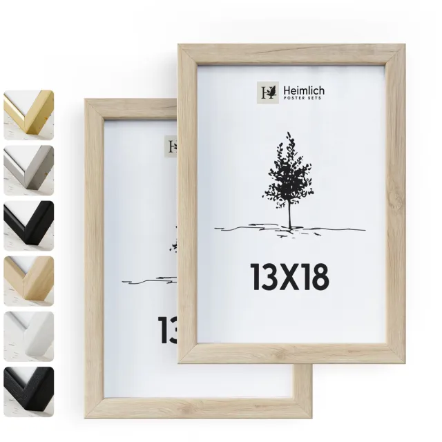 Heimlich Fotolijstjes 13x18 cm Set van 2 - Massief Hout Eiken - Staand en Wandhangend - Onbreekbaar Kunststof Glas