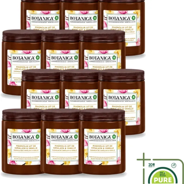 Air Wick 12 x Botanica by Air Wick - Geurkaars - Vanille & Magnolia - 40 Uur Brandduur - Grootverpakking - Vaatwasstrips - Geurkaars - Vanille En Magnolia - Natuurlijke Geur - Luxe Geur - Ontspanning Bruin