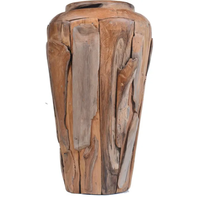 Tall Men Standing Teakhouten Vaas 60 cm hoog Handgemaakt in Indonesië | Uniek & Natuurlijk Woonaccessoire bruin