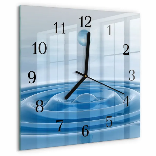 TULUP Wandklok - Water Gekleurde Glazen Klok - 30x30 cm - Blauw Glazen Klok Met Print - Zwarte Handen - Vierkante Wandklok - Wandklok Glas Decoratie - Gekleurde Glazen Klok Blauw - Water