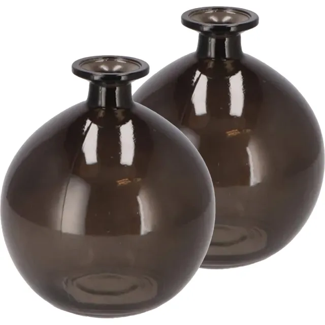 DK design Bloemenvaas rond model - 2x - helder gekleurd glas - zwart - D13 x H15 cm