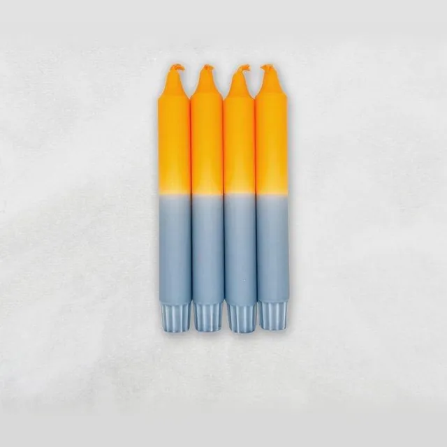 MingMing Kaarsen - Dip Dye - Neon Orange/Dusty Blue - Set van 4 Oranje