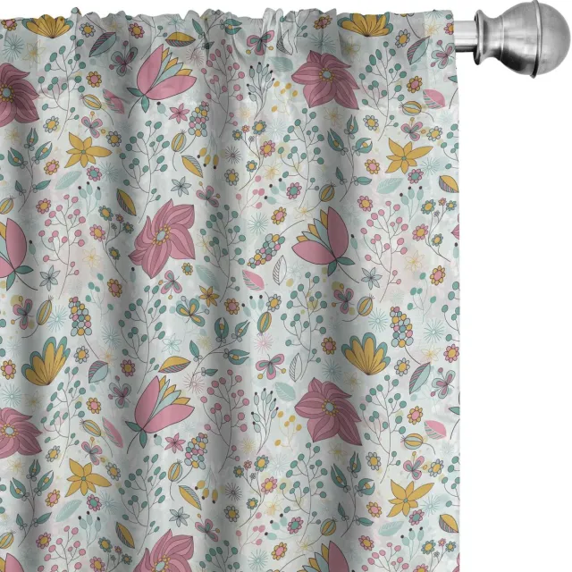 ABAKUHAUS Gordijnen met Bloemenpatroon – 2x75x245 cm – Microvezel Roze Rosa Multicolor